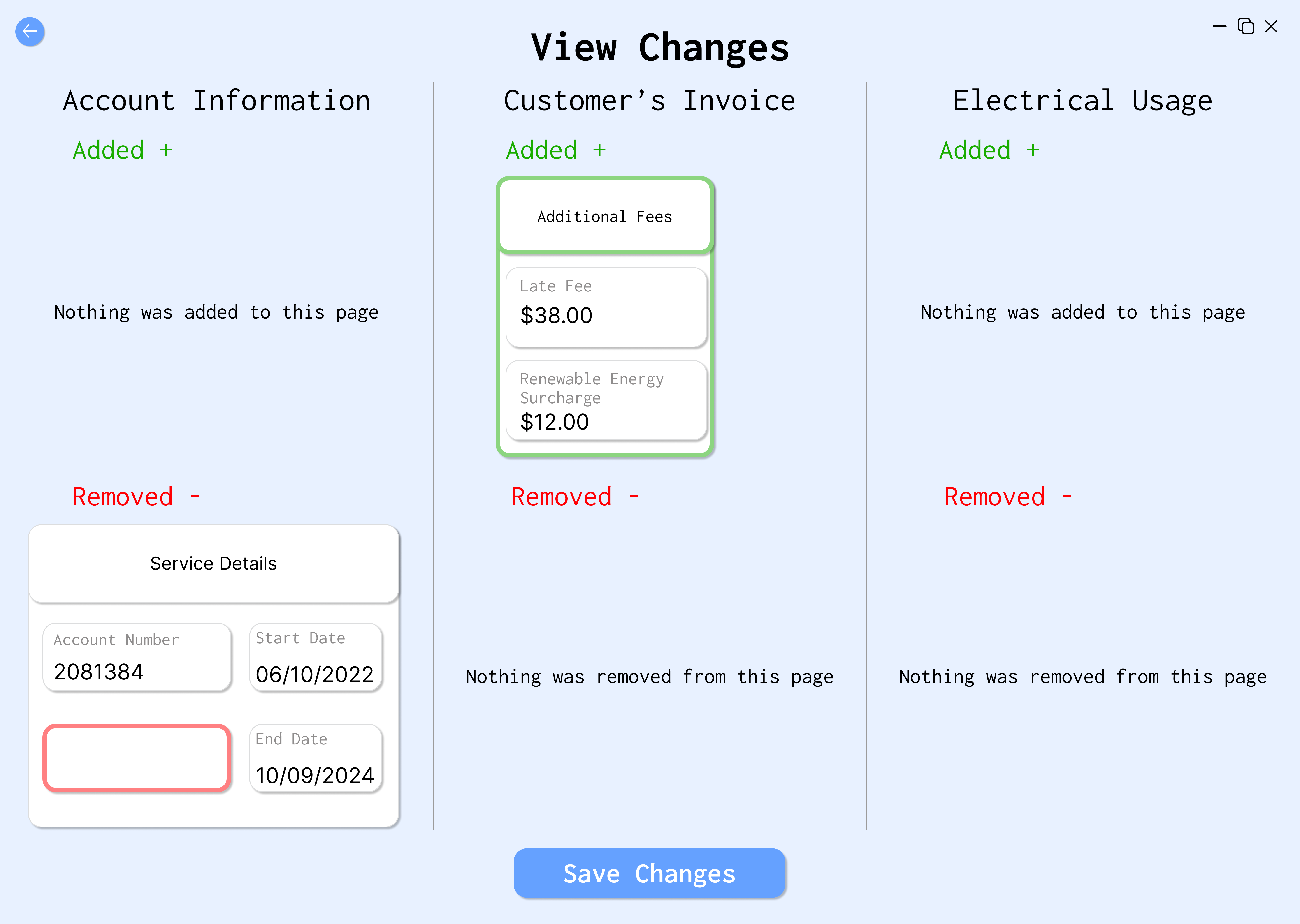Electrical Usage Screen